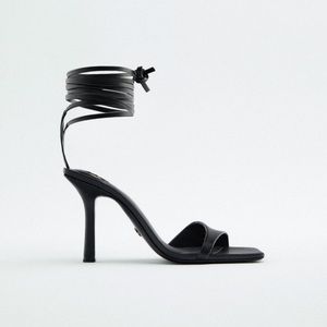 Zara Heeled Strappy Leather Sandals Sz 9/40 REF. 1309/910